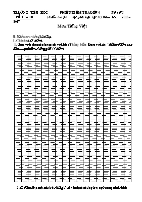 Phiếu kiểm tra lớp 4 tờ số 2 (kiểm tra định kỳ giữa học kỳ II) năm học 2016 - Môn Tiếng Việt